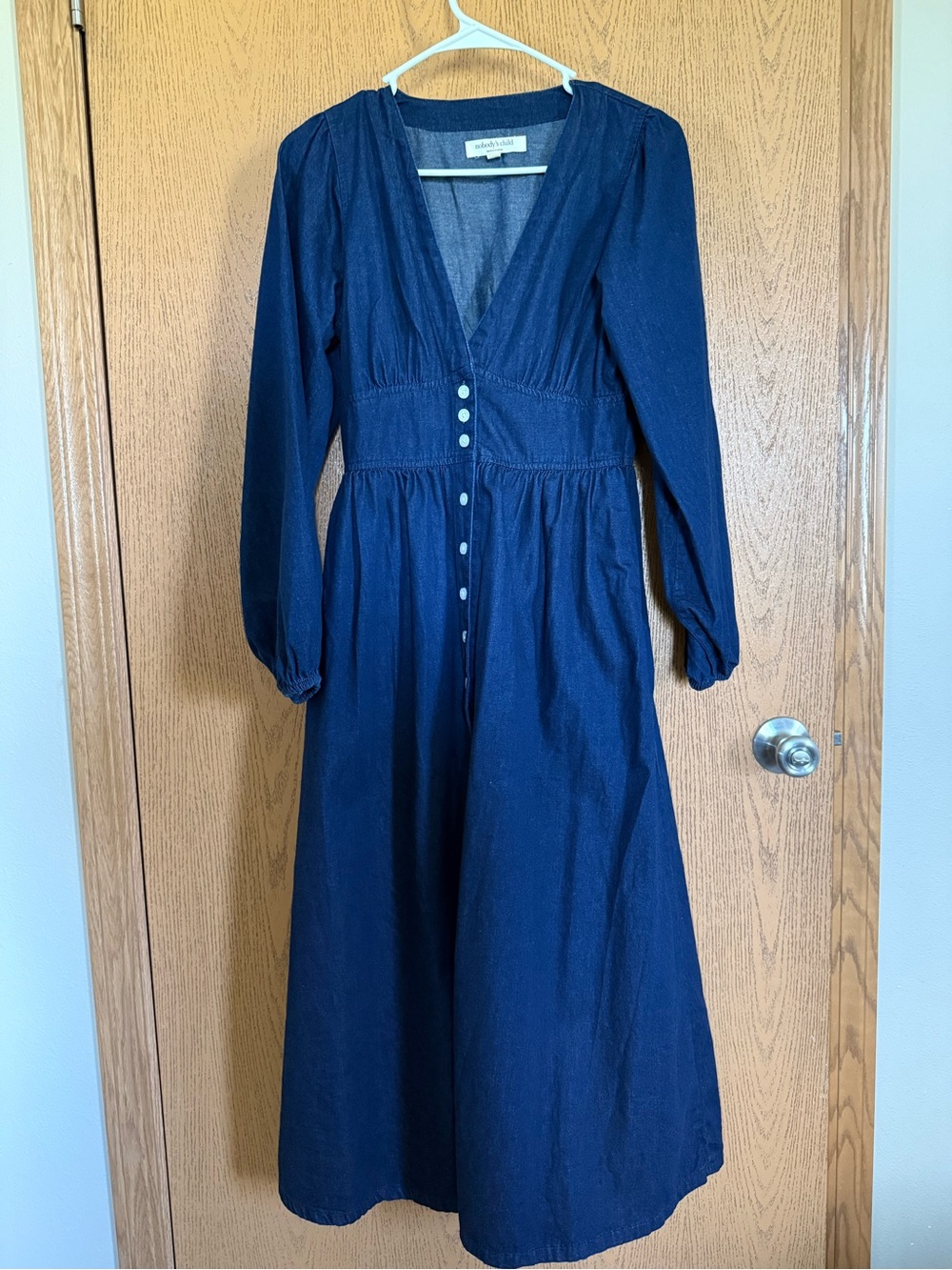 Nobody’s child Midi Button-Front Dress in Deep soft denim